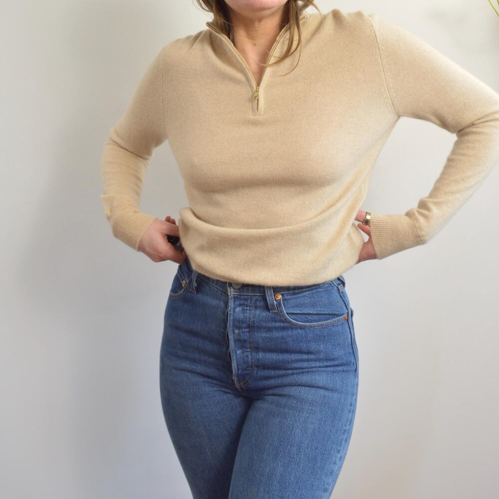 perfect oatmeal cashmere half zip sweater